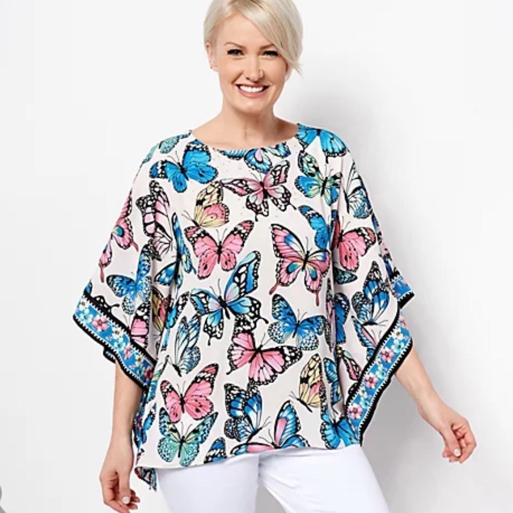 Quacker Factory Butterflies Caftan Top